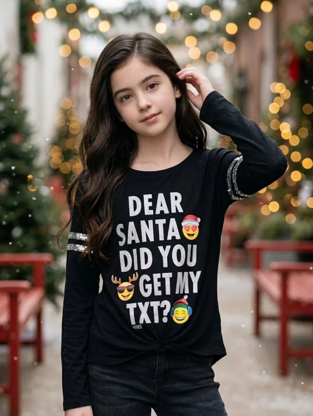 Justice Girls 10 Dear Santa Emoji Christmas Shirt Sequin Glitter Holiday Tee